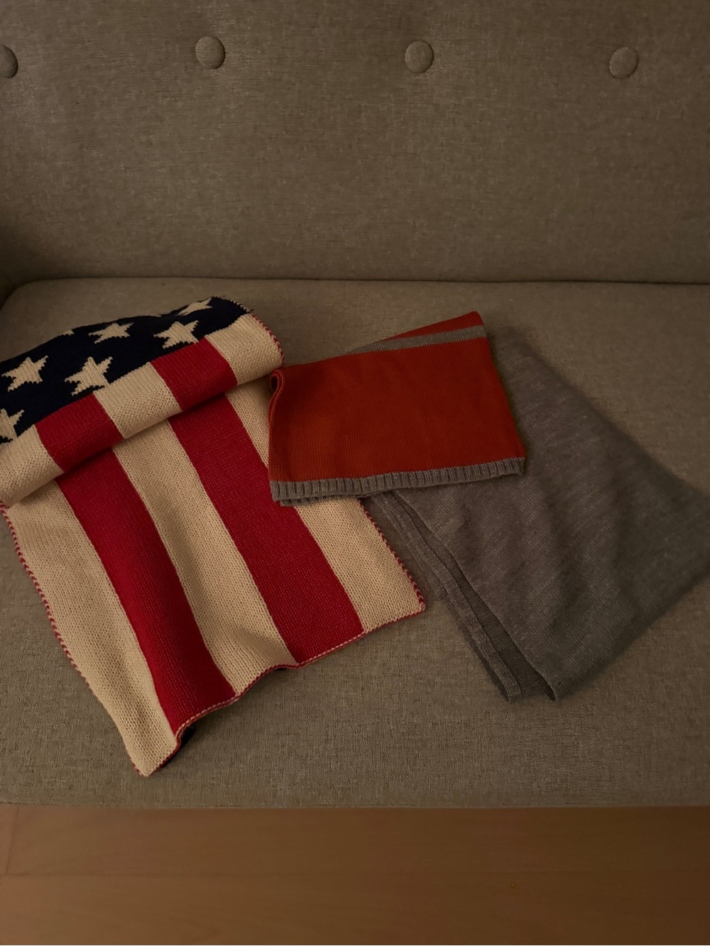 Men's Knit Scarves - Gray, Red, Cream Colorblock Styles